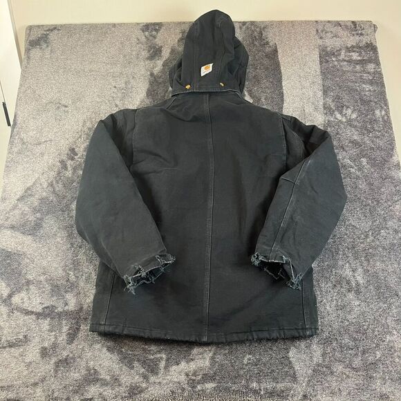 Vtg Carhartt Canvas Removable Hood Navy Blue Full Zip Jacket Quilt Lined XL/XXL - Picture 11 of 14